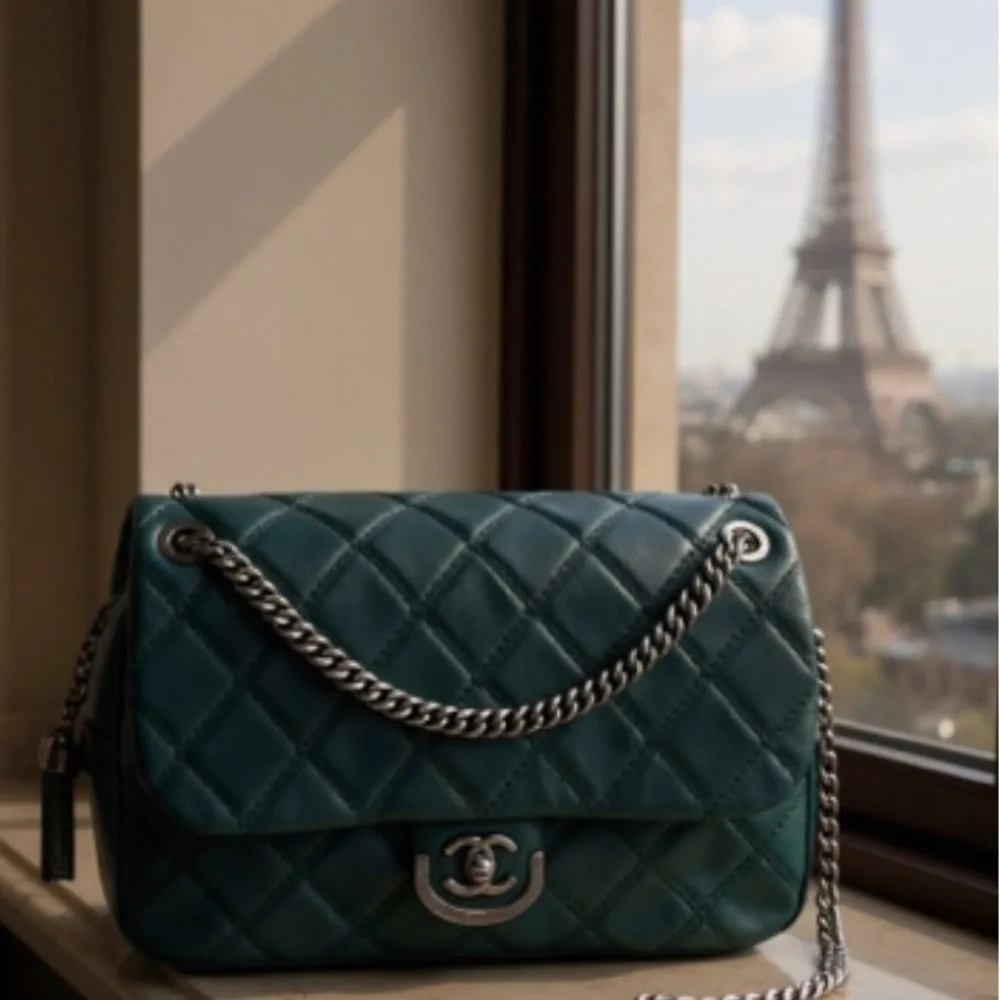 CHANEL Dark Green Quilted Shoulder Bag